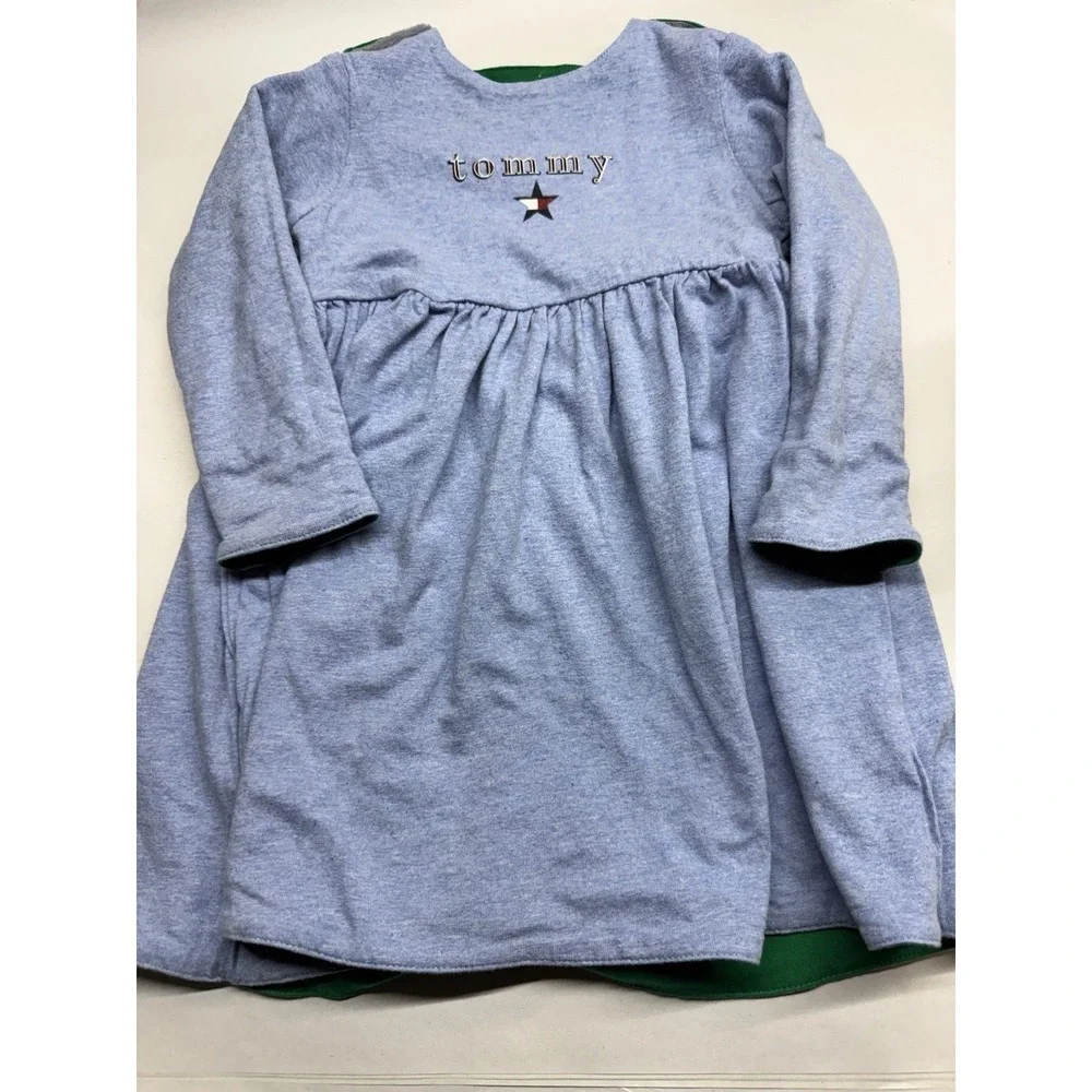 Tommy Hilfiger Baby Reversible Dress Green Blue Long Sleeve 12-18 MOS